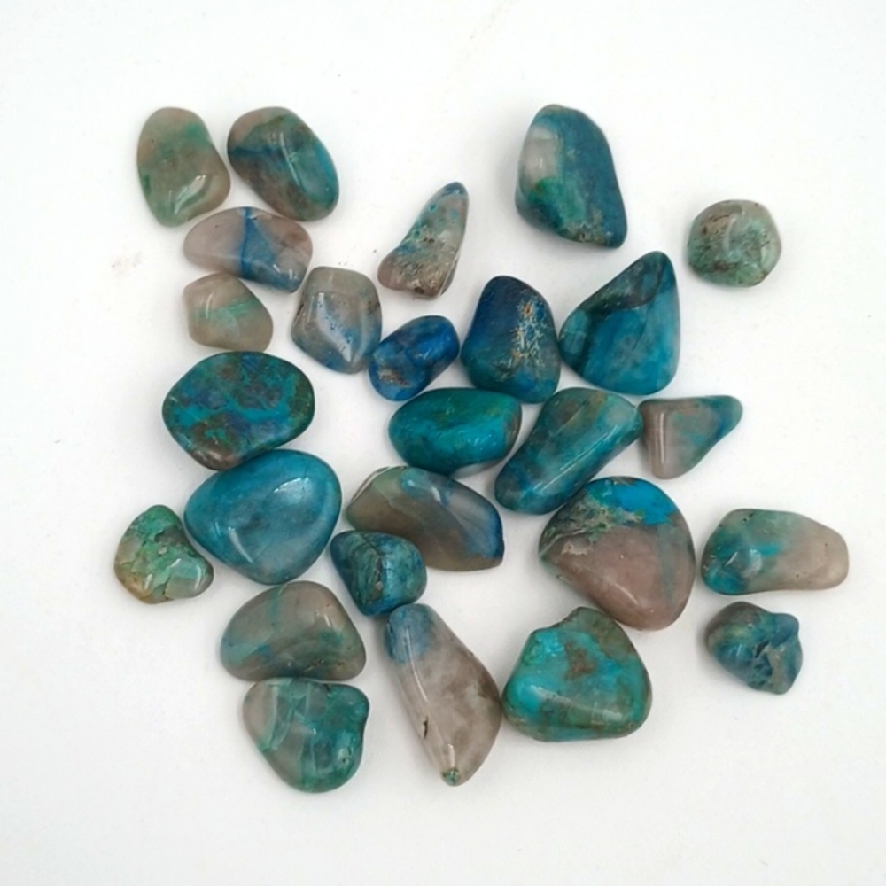 6 Natural Quantum Quattro Blue and Green Polished Tumbled Pebble Stones